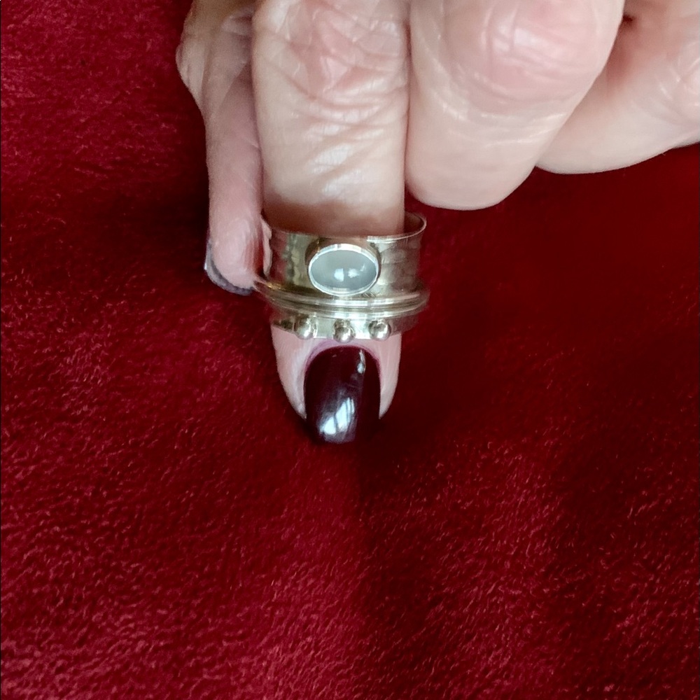 Sterling silver moonstone spinner ring.